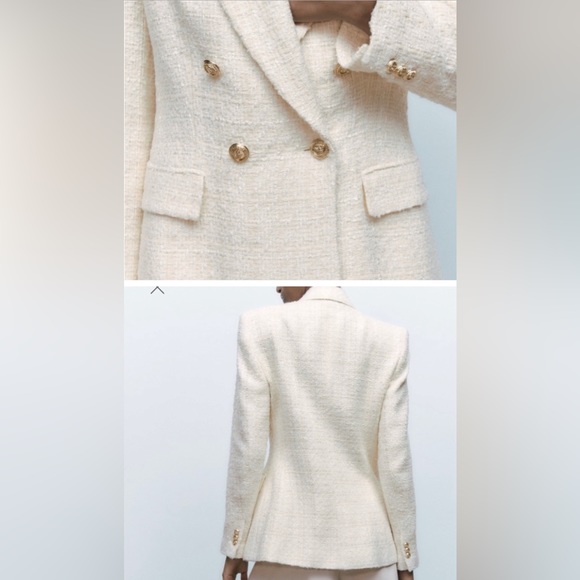 Zara   Double Breasted Textured Weave Blazer Jacket    Size XL - Picture 4 of 11